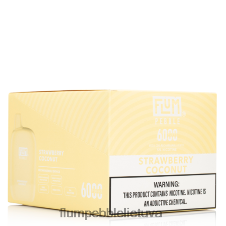 FLUM PEBBLES 6000 išpūtimų 10 pakelių braškinis kokosas D24TT273 Flum Pebble Vape Lietuva