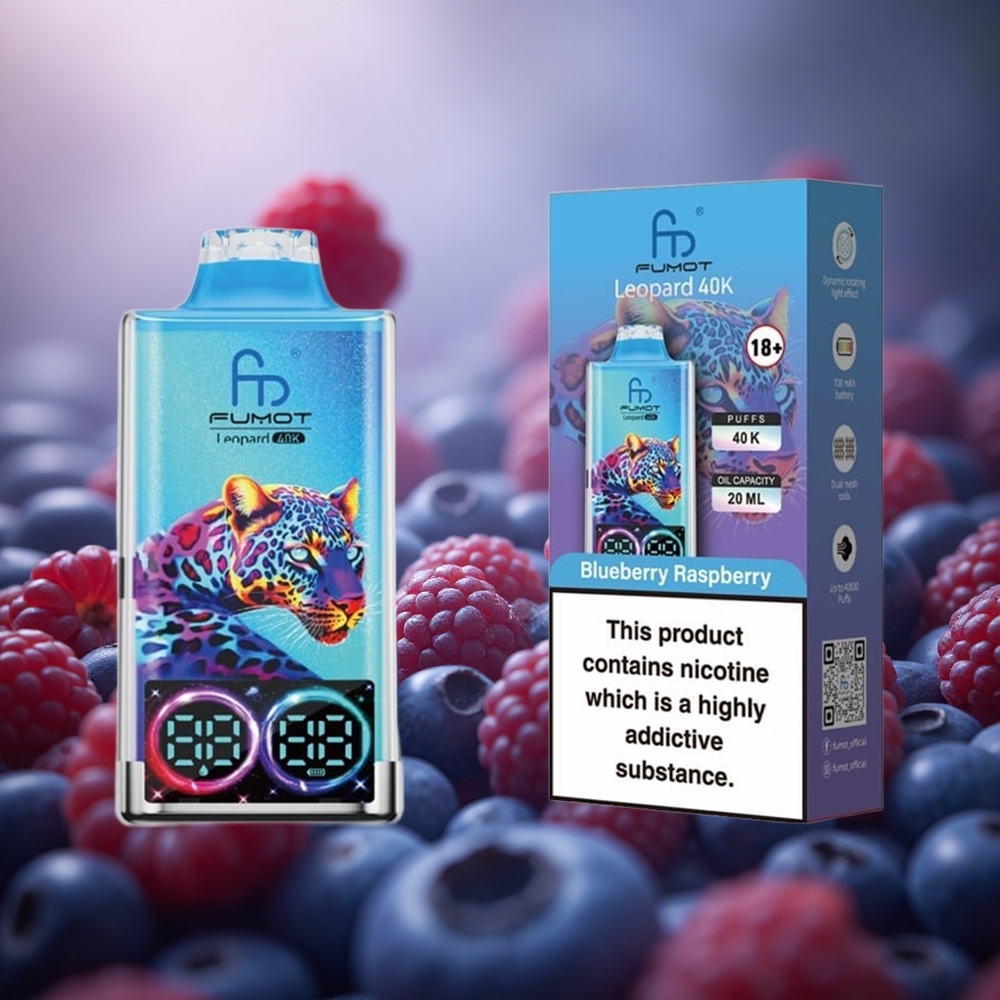 Fumot Leopard 40K Pūsų Vienkartinis Vape Mėlynųjų Uogų / Aviečių Dual Mesh Type-C