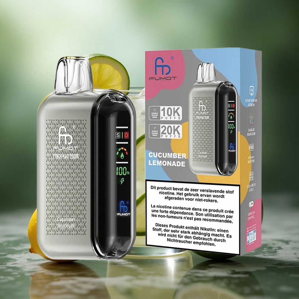 Fumot Tornado 20000 Pūkų Agurkų Citrinų Gėrimas Dviguba Tinklelinė Apvija 20ml Talpa