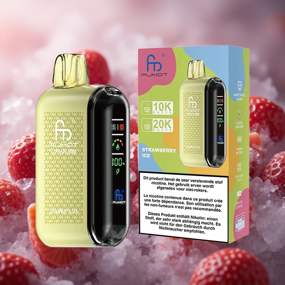 Fumot Tornado 20000 Pūkštelėjimų Braškės Ledas Dvigubas Tinklelio Apvijas 20ml Talpos