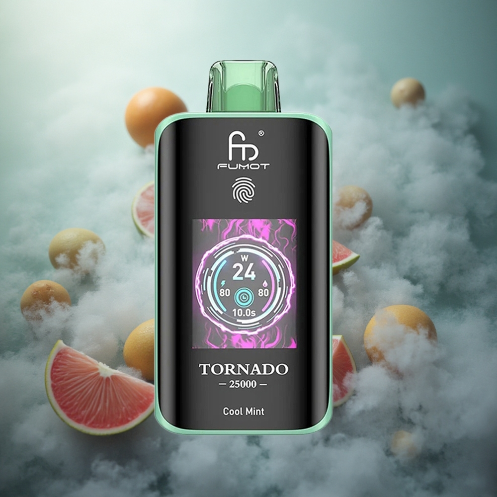 Fumot Tornado 25000 Pūkų 20ml Išankstinio užpildo Vėsios Mėtos 700mAh Perkroviama Baterija