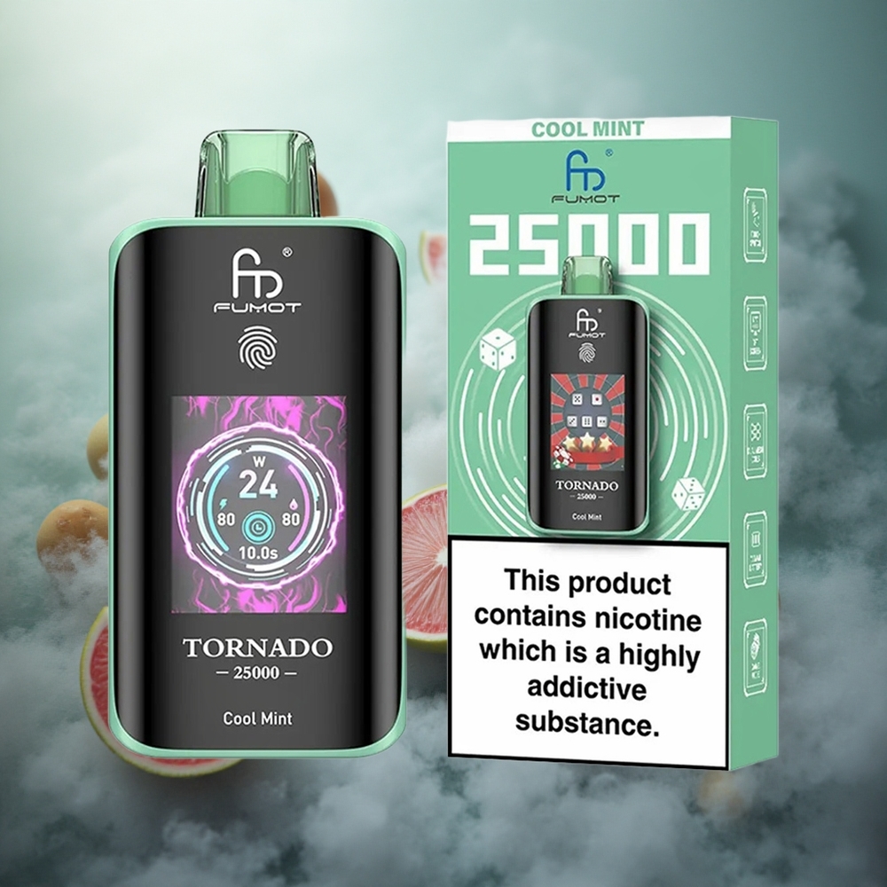 Fumot Tornado 25000 Pūkų 20ml Išankstinio užpildo Vėsios Mėtos 700mAh Perkroviama Baterija