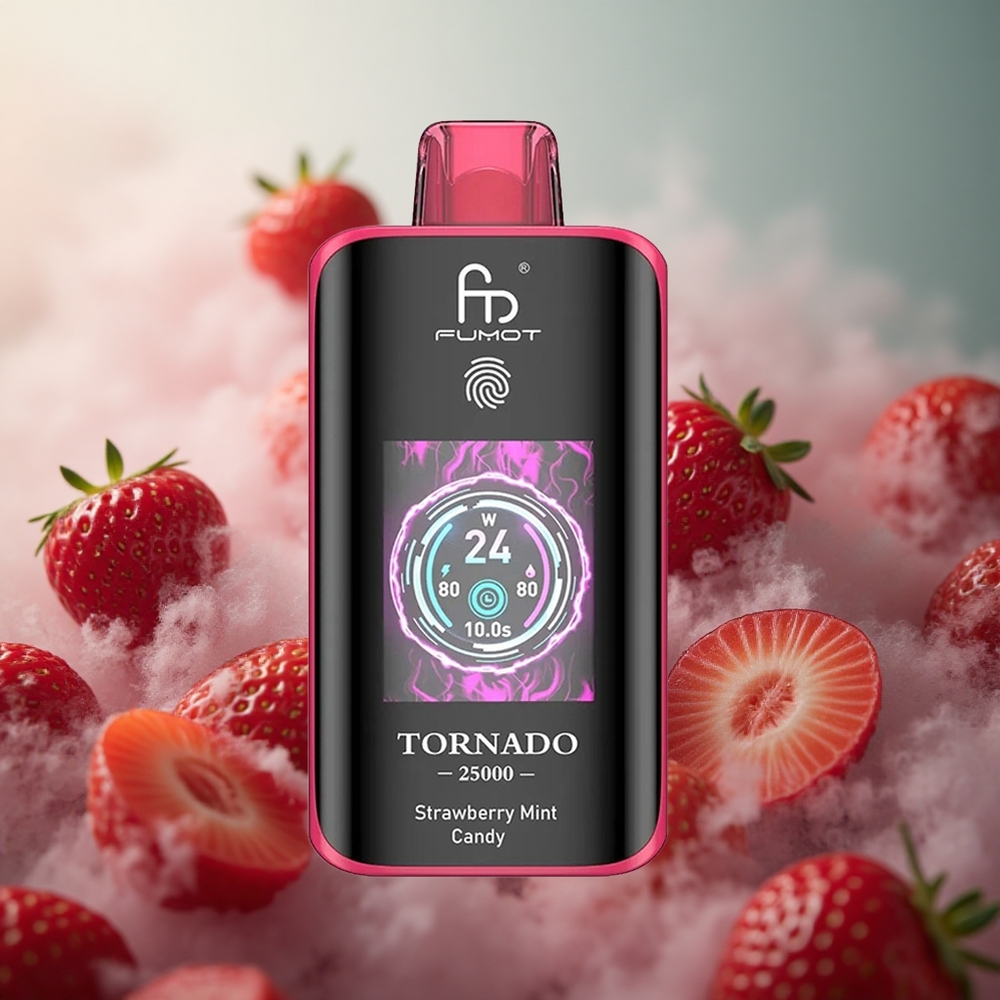 Fumot Tornado 25000 Pūkštelių Braškės Mėtos Saldumynai 20ml Priešpildytas Skystis 700mAh Perkroviama Baterija