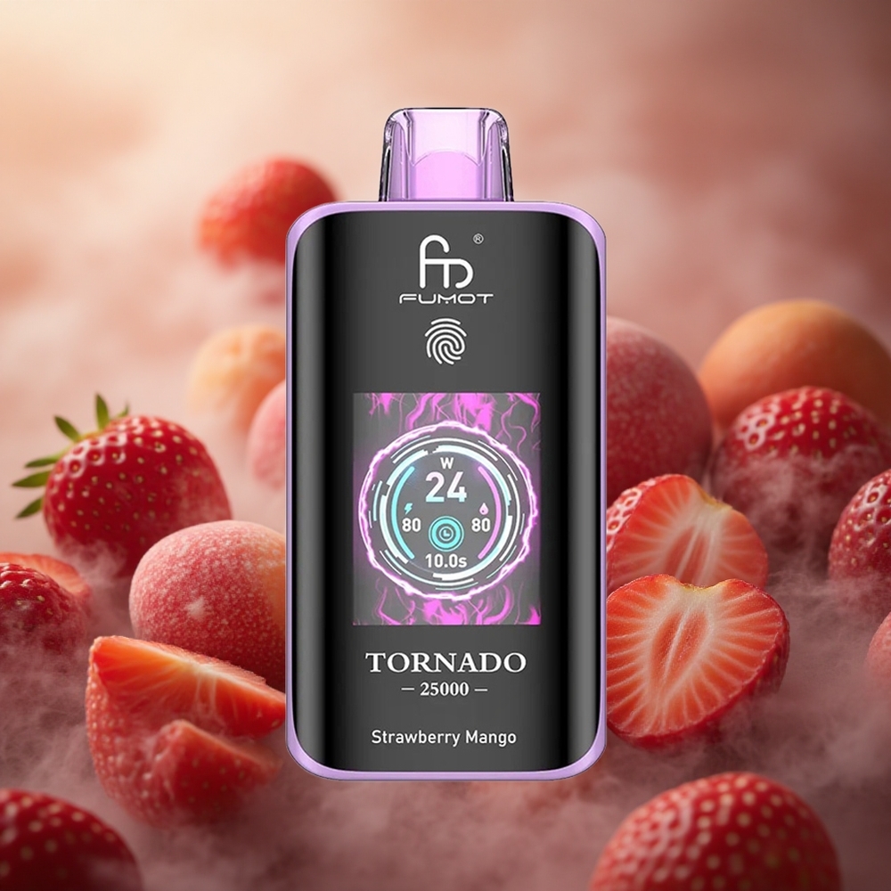 Fumot Tornado 25000 Pūkštelių Braškių Mango 20ml Iškrovos Tipas-C