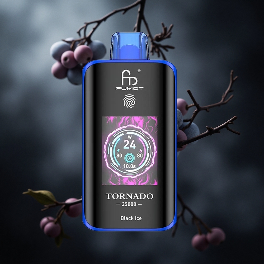 Fumot Tornado 25000 Pūkštelių Juodojo Užšalymo HD Ekranas 700mAh Įkroviama Baterija