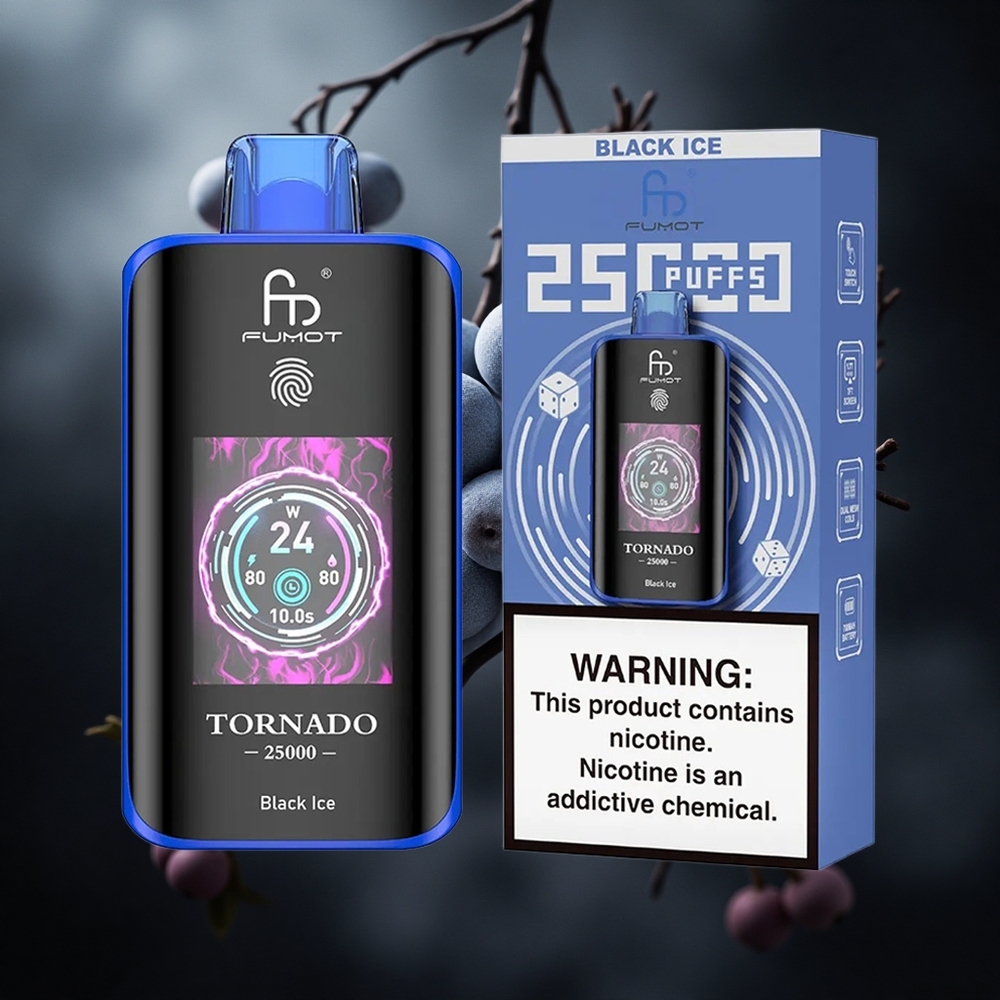Fumot Tornado 25000 Pūkštelių Juodojo Užšalymo HD Ekranas 700mAh Įkroviama Baterija