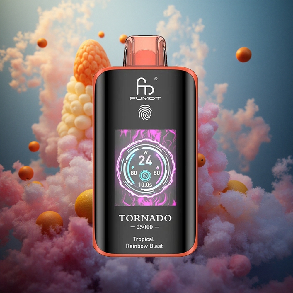 Fumot Tornado 25000 Pūkštelių Tropinė Vaivorykštės Sprogimas 700mAh Perkroviama Baterija 20ml Išankstinio Pildymo Skystis