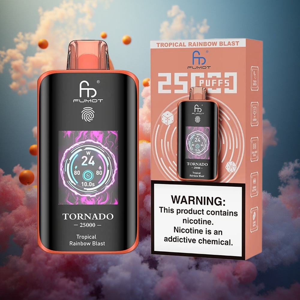 Fumot Tornado 25000 Pūkštelių Tropinė Vaivorykštės Sprogimas 700mAh Perkroviama Baterija 20ml Išankstinio Pildymo Skystis