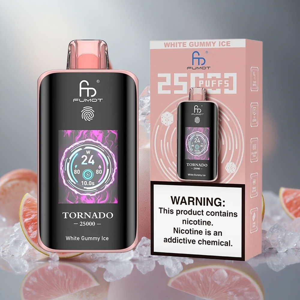 Fumot Tornado 25000 Pūsų 20ml Išankstinis Skystis Baltasis Guminis Ledas 700mAh Perkroviama Baterija