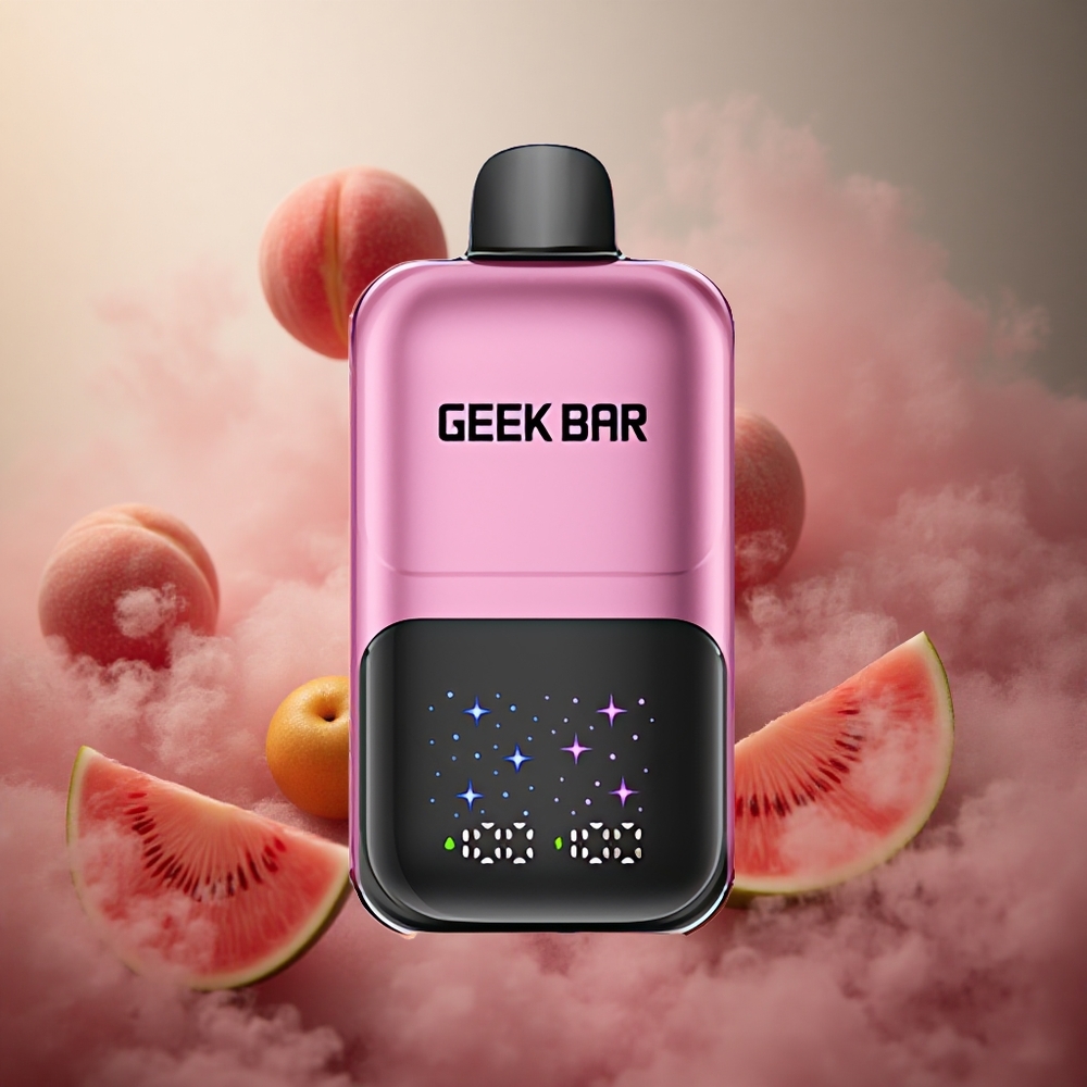 GEEK BAR 2GO 50000 Potempiai Persikas & Arbūzas Interaktyvus Didelis Ekranas 5% Nikotino Druska