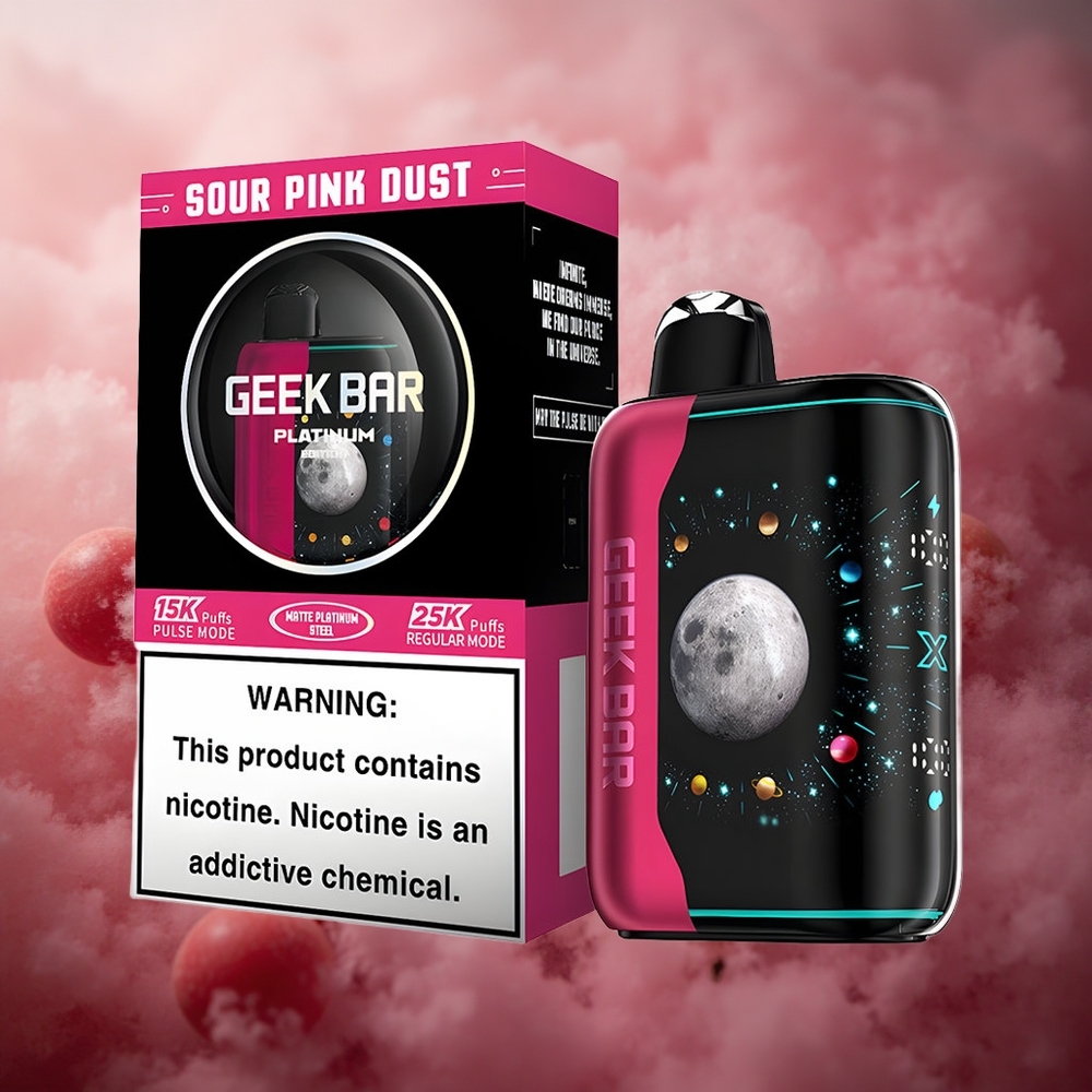 GEEK BAR Platinum 25000 Pūkiai 20ml E-skysčio Talpa Rūgščiai Rožinis Dulkės 2% Nikotino