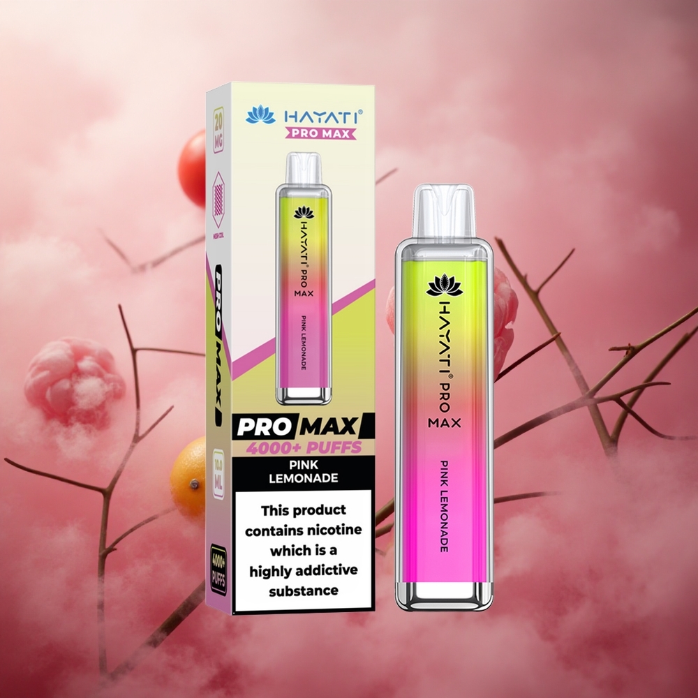 Hayati Pro Max 4000 Potepiai Vienkartinis Vape Rožinis Citrinų Gėrimas 1400mAh Akumuliatorius 2% Nikotino